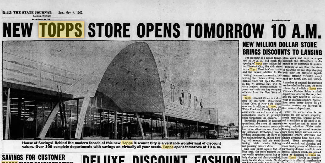 Topps - 1962 Article On Lansing Store